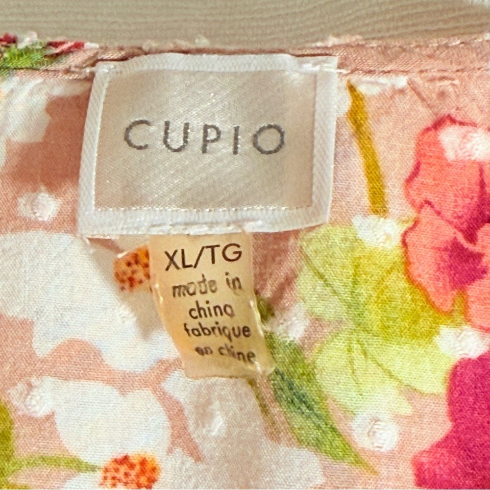 Cupio Floral V-Neck Blouse with sleeve accent/ drama size XL slub detail - Picture 9 of 9